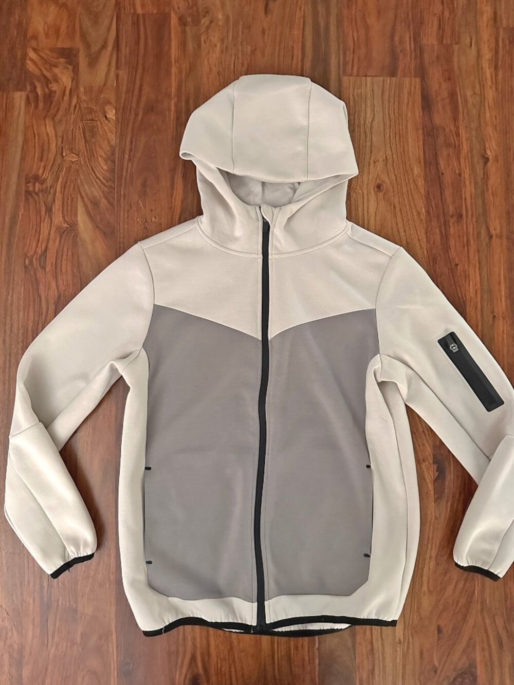 Primark Unisex Full Zip Hoodie, Colorblock Beige Gray, Size 11-12
